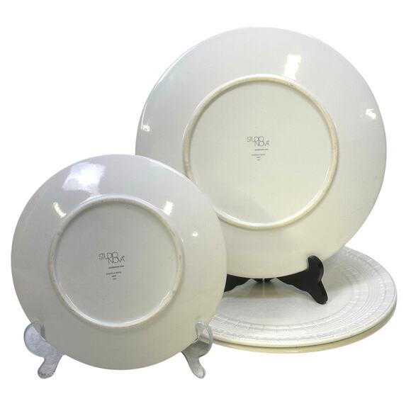 Chantilly White Graphic Studio Nova Embossed (3) Dinner Plates (1) Salad Plate - Picture 4 of 5